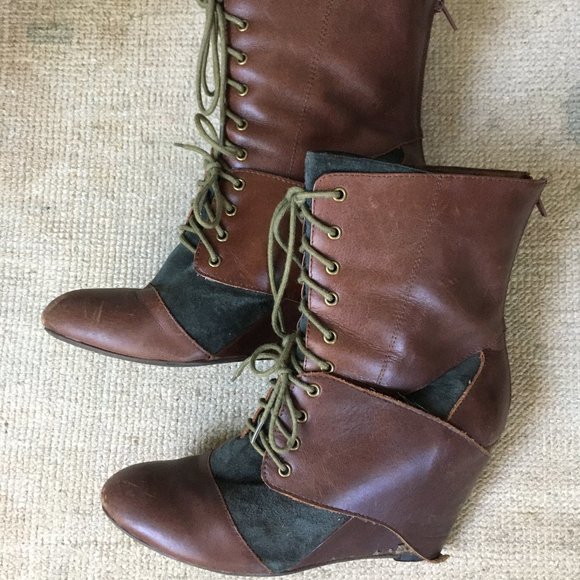 Jeffrey Campbell Steampunk Wedge Boots Brown/Gray -- size 7.5 - Picture 3 of 8